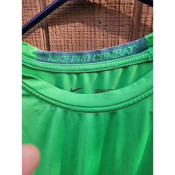 Nike Pro Combat Shirt Men Large Green Fitted Compression Logo Sports - Picture 5 of 6